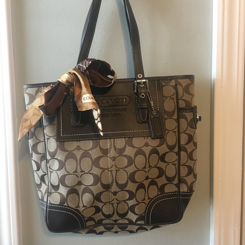 Coach Signature Logo fabric and leather tote